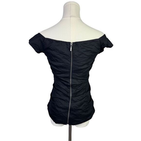 Nicole Miller top women’s small NEW Off Thee Shoulder black pin tuck designer - Picture 3 of 8